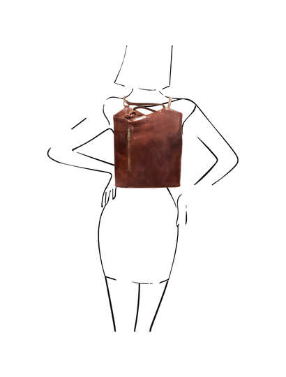 Geanta convertibila in rucsac Tuscany Leather din piele maro Patty