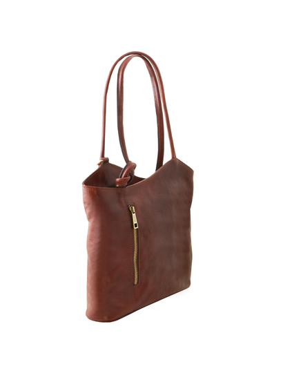 Geanta convertibila in rucsac Tuscany Leather din piele maro Patty