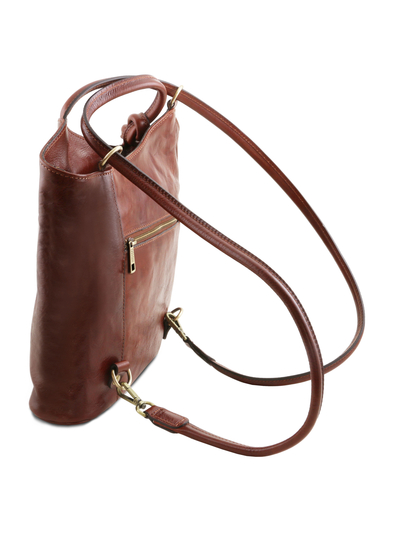 Geanta convertibila in rucsac Tuscany Leather din piele maro Patty