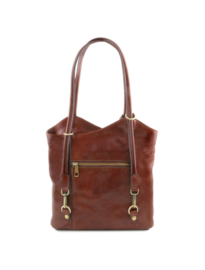 Geanta convertibila in rucsac Tuscany Leather din piele maro Patty