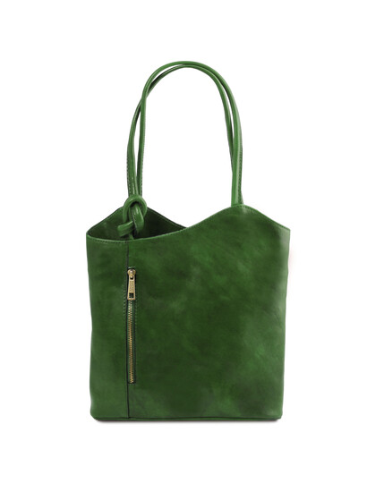 Geanta convertibila in rucsac Tuscany Leather din piele verde Patty
