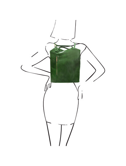 Geanta convertibila in rucsac Tuscany Leather din piele verde Patty