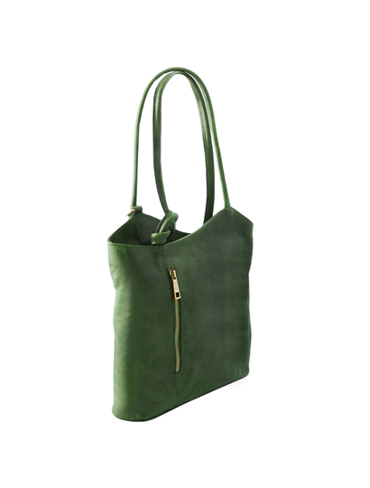 Geanta convertibila in rucsac Tuscany Leather din piele verde Patty