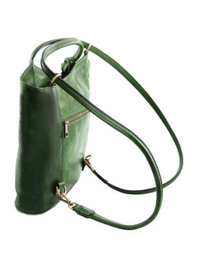 Geanta verde convertibila in rucsac Tuscany Leather din piele  Patty
