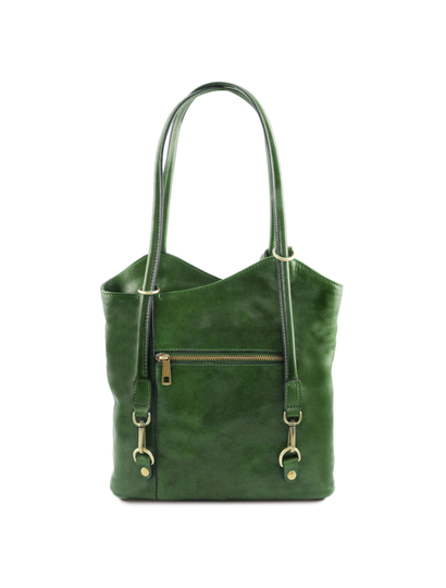 Geanta convertibila in rucsac Tuscany Leather din piele verde Patty