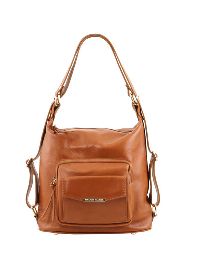 Rucsac dama si geanta de umar 2in1 Tuscany Leather din piele coniac
