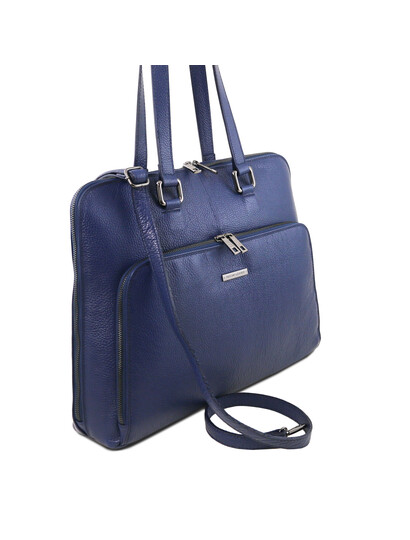 Geanta business  functionala dama Tuscany Leather din piele naturala albastru inchis TL Smart