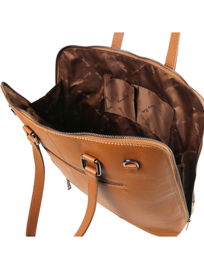 Geanta business moderna  dama din piele naturala Tuscany Leather, coniac, TL Smart