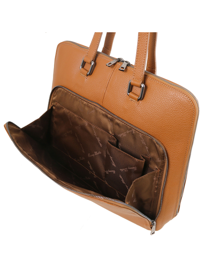 Geanta business dama din piele naturala Tuscany Leather, coniac, TL Smart