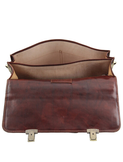 Servieta barbati  piele naturala Tuscany Leather, maro inchis, Bolgheri