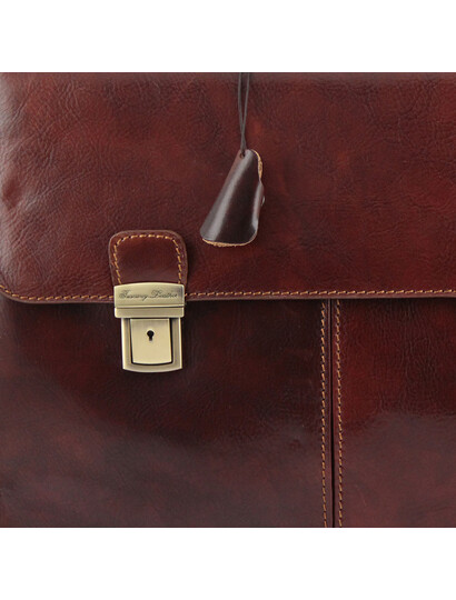 Servieta barbati din piele naturala Tuscany Leather, maro inchis, Bolgheri