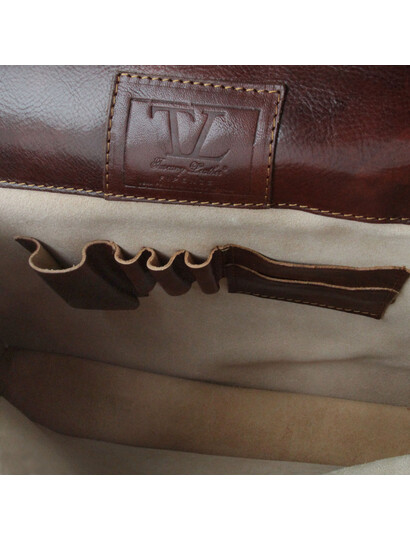 Servieta barbati din piele naturala Tuscany Leather, maro inchis, Bolgheri