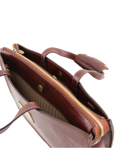 Servieta functionala dama din piele naturala Tuscany Leather, maro, Palermo