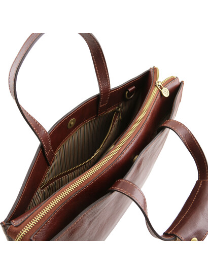 Servieta dama din piele naturala Tuscany Leather, maro  Palermo