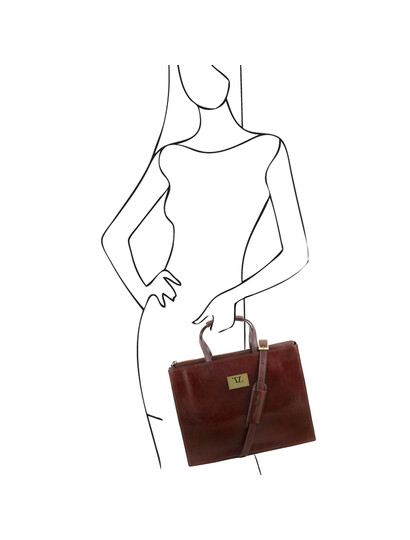 Servieta functionala  dama din piele naturala Tuscany Leather, maro  Palermo