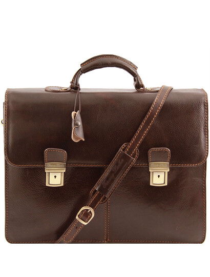 Servieta barbati din piele naturala Tuscany Leather, maro inchis, Bolgheri