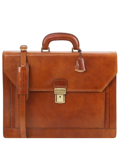 Servieta barbati din piele naturala Tuscany Leather, honey, Napoli