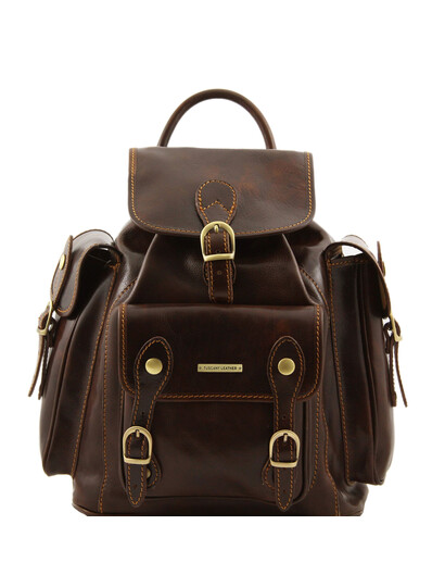 Rucsac dama din piele naturala Tuscany Leather maro inchis Pechino