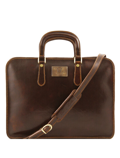 Servieta barbati Tuscany Leather cu un compartiment din piele maro inchis Alba
