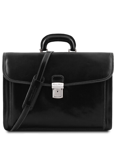 Servieta barbati din piele naturala Tuscany Leather, neagra, Napoli