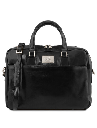Geanta laptop barbati din piele naturala Tuscany Leather, Urbino, neagra
