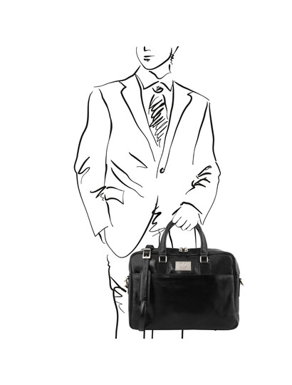 Geanta laptop barbati din piele naturala Tuscany Leather, Urbino, neagra