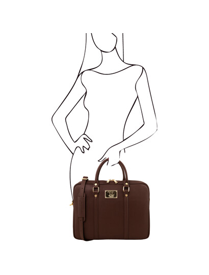 Geanta laptop dama eleganta Tuscany Leather, Prato, maro inchis