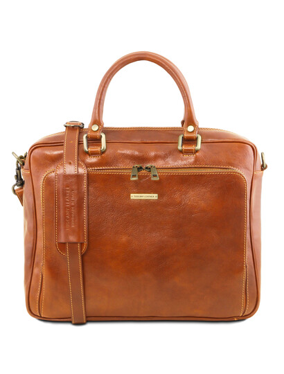 Geanta laptop din piele naturala Tuscany Leather, honey, Pisa
