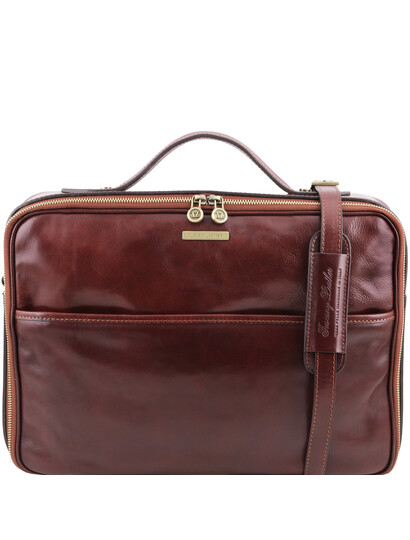 Geanta laptop din piele naturala Tuscany Leather, maro, Vicenza