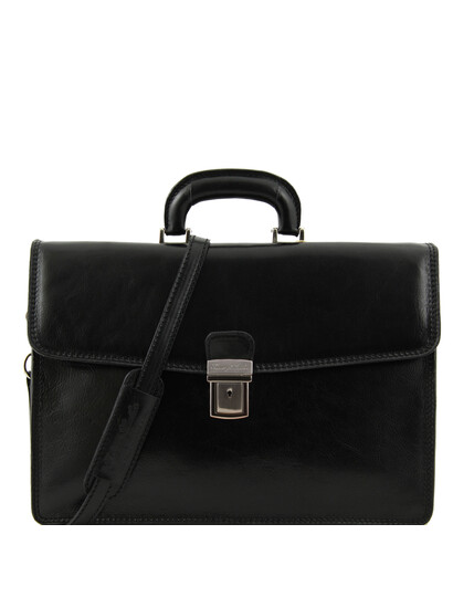 Servieta barbati din piele naturala Tuscany Leather, neagra, Amafli