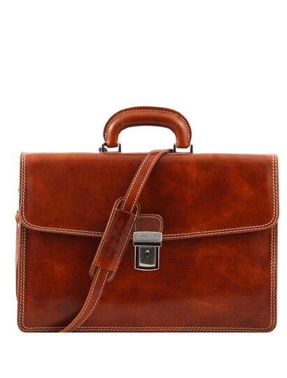 Servieta barbati din piele naturala Tuscany Leather, honey, Amafli