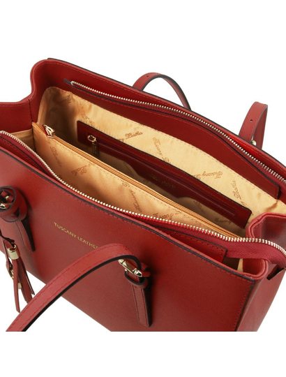 Geanta dama compartimentatata  din piele naturala Tuscany Leather, rosie, TL Bag