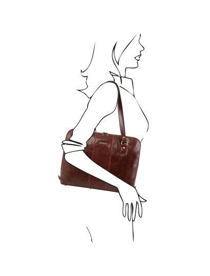 Servieta dama din piele naturala Tuscany Leather, maro, Ravenna