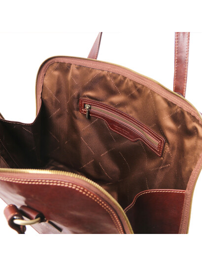 Servieta dama functionala din piele naturala Tuscany Leather, maro inchis, Ravenna