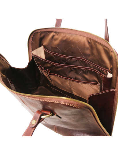 Servieta  moderna dama din piele naturala Tuscany Leather, maro inchis, Ravenna