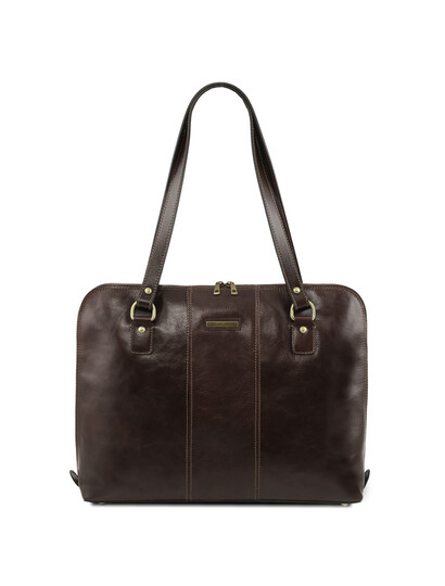Servieta dama din piele naturala Tuscany Leather, maro inchis, Ravenna