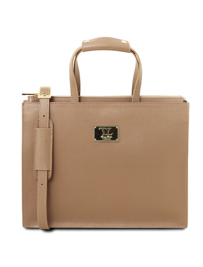 Servieta dama din piele naturala caramel Tuscany Leather, Palermo