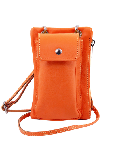 Geanta telefon Tuscany Leather din piele naturala portocalie mini cross