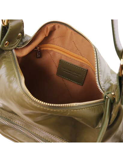 Rucsac dama si geanta de umar 2in1 Tuscany Leather din piele verde masliniu