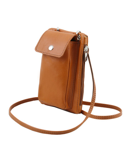 Geanta telefon Tuscany Leather din piele coniac Minicross