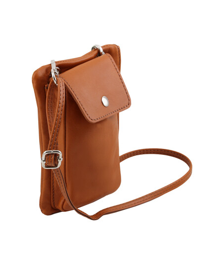 Geanta telefon Tuscany Leather din piele coniac Minicross