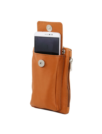 Geanta telefon Tuscany Leather din piele coniac Minicross