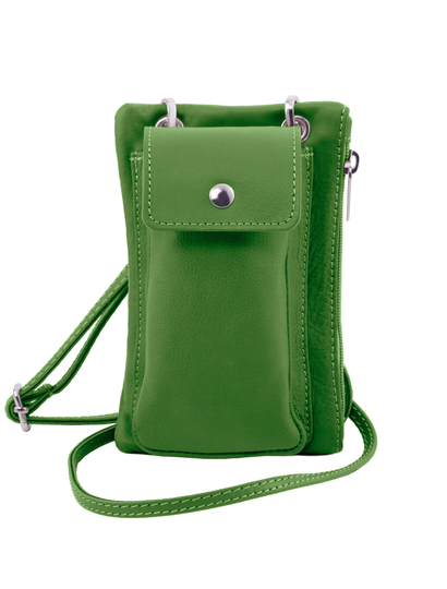 Geanta telefon Tuscany Leather din piele naturala verde mini cross