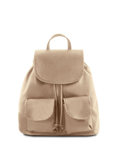 Rucsac din piele naturala Tuscany Leather, light taupe, Seoul