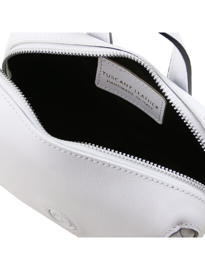 Geanta lux dama din piele naturala Tuscany Leather, alba, Dalia