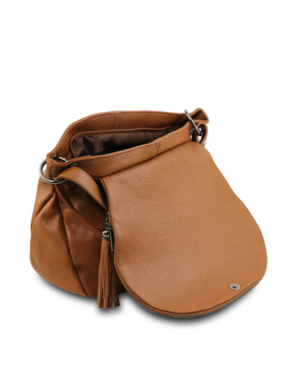 Geanta coniac din piele naturala Tuscany Leather, TL Bag