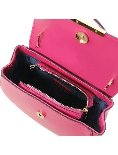 Geanta lux dama de mana din piele naturala Tuscany Leather, magenta, Luna