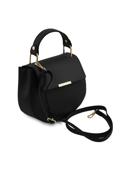 Geanta neagra dama de mana din piele naturala Tuscany Leather, Luna
