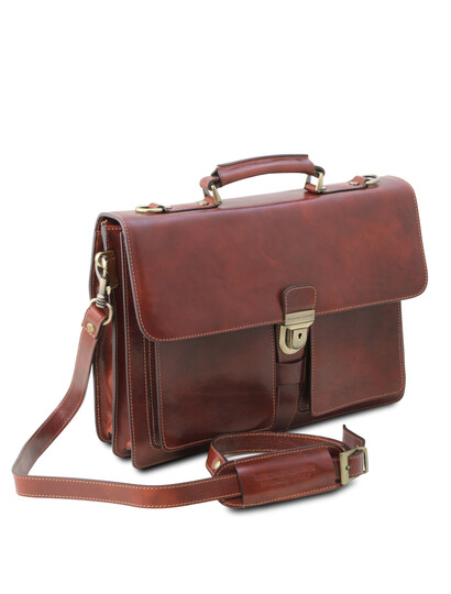 Servieta barbati din piele naturala maro Tuscany Leather,  Assisi