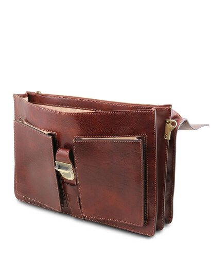 Servieta de firma din piele naturala maro Tuscany Leather,  Assisi